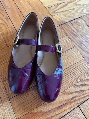 Madewell Remy Patent Leather Mary Jane Flats in Deep Plum